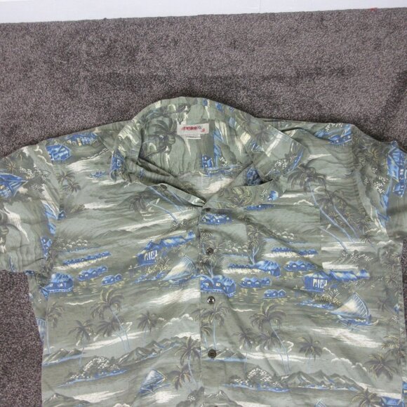 Vintage J Crew Shirt Men's Size Large Green Hawaiian Palm Trees - Picture 4 of 6